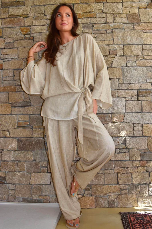 Lindin Linen Blend Kimono Top Washed Sandstone